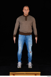 Whole Body Man White Sweatshirt Jeans Athletic Standing Studio photo references